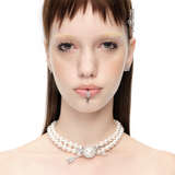YVMIN X SHUSHUTONG / Double Arrow Pave Pearl Layers Necklace