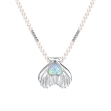 Tasty / Heart Shape Metal Pendant Pearl Necklace