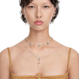 Ripple / Square Flower Pearl Chain Necklace