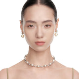 Ripple / Square Flower Pearl Earring