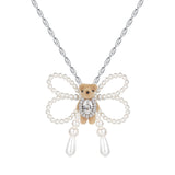 Paradise / Mini Flocked Bear Pearl Bowknot Necklace