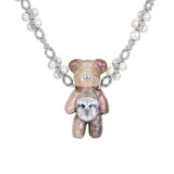 Paradise / Large Multi-Colored Pearlescent Bear Chain Necklace