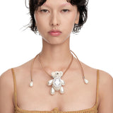 Paradise / Pearl Limbs Bear Leather Chain Necklace