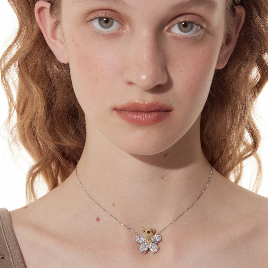 Paradise / Gemstone Flower Bear Necklace