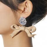 New Material / Wooden Bow Gemstone Earring