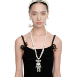 Paradise / Nacre Bowknot Bear Pendant Necklace