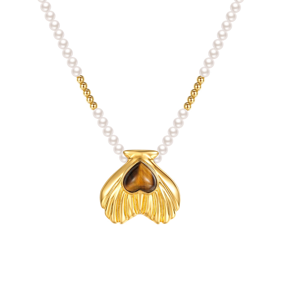 Tasty / Heart Shape Metal Pendant Pearl Necklace