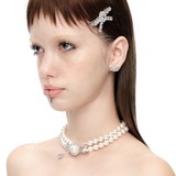 YVMIN X SHUSHUTONG / Double Arrow Pave Pearl Layers Necklace