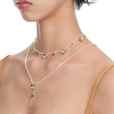 Ripple / Square Flower Pearl Chain Necklace