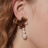 Paradise / Bear Head Bow Pearl Earrings