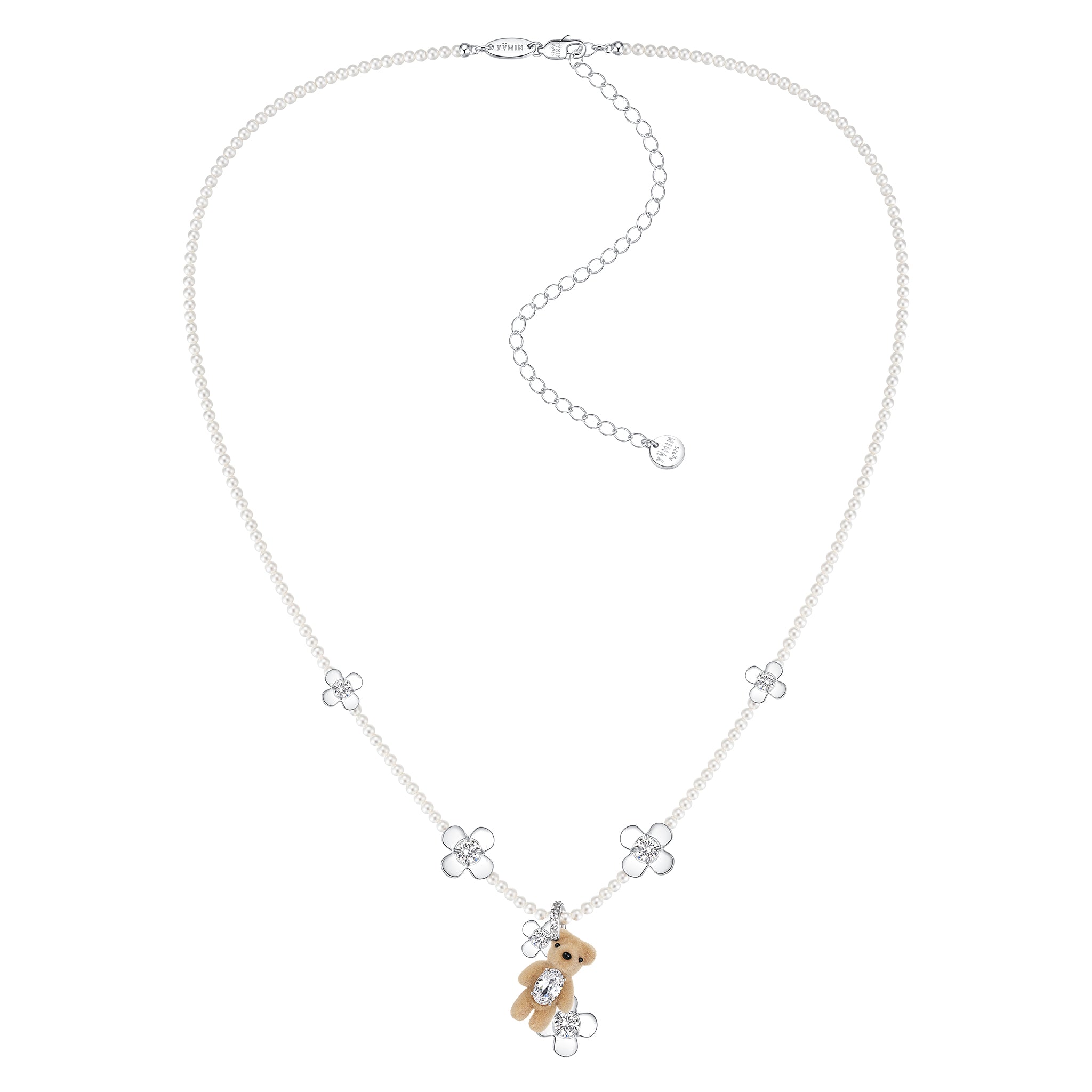 Paradise / Mini Flocked Bear Flowers Pearl Necklace – YVMIN
