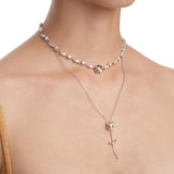 Ripple / Square Flower Branch Pendant Necklace