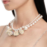 Paradise / LOVE Bear Pearl Double Layer Necklace