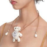 Paradise / Pearl Limbs Bear Leather Chain Necklace