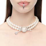 YVMIN X SHUSHUTONG / Double Arrow Pave Pearl Layers Necklace
