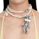 Paradise / Nacre Bowknot Bear Pendant Necklace