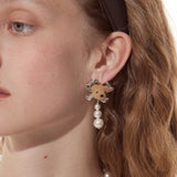 Paradise / Bear Head Bow Pearl Earrings