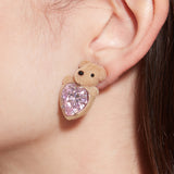 Paradise / Flocked Bear Head Heart Earring