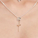 Ripple / Square Flower Pearl Chain Necklace