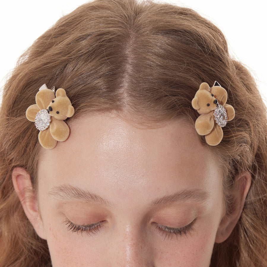 Paradise / Flocked Bear Gemstone Flower Hair Clip