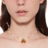 Tasty / Heart Shape Metal Pendant Pearl Necklace