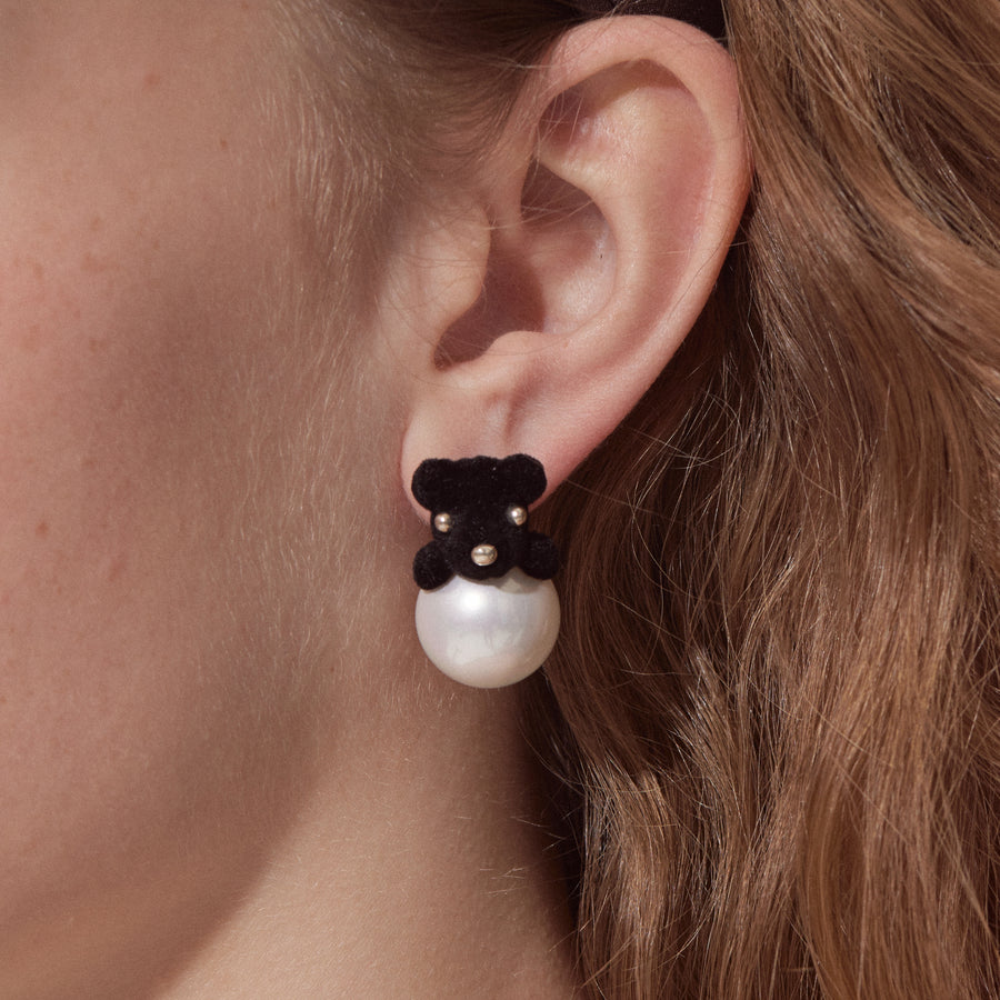 Paradise / Flocked Bear Pearl Earrings