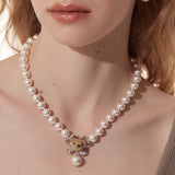 Paradise / Bear Head Bow Pearl Necklace