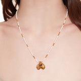 Tasty / Heart Shape Metal Pendant Pearl Necklace