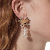 Paradise / Bear Head Bow Pearl Earrings