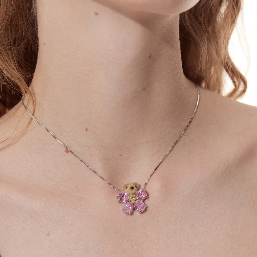 Paradise / Gemstone Flower Bear Necklace