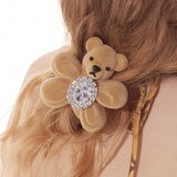 Paradise / Flocked Bear Gemstone Flower Hair Tie
