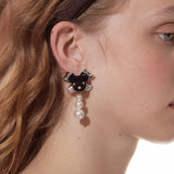 Paradise / Bear Head Bow Pearl Earrings
