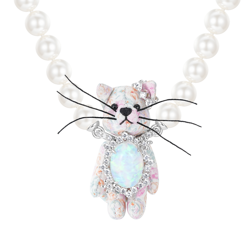 Paradise / Floral Cat Pearl Necklace