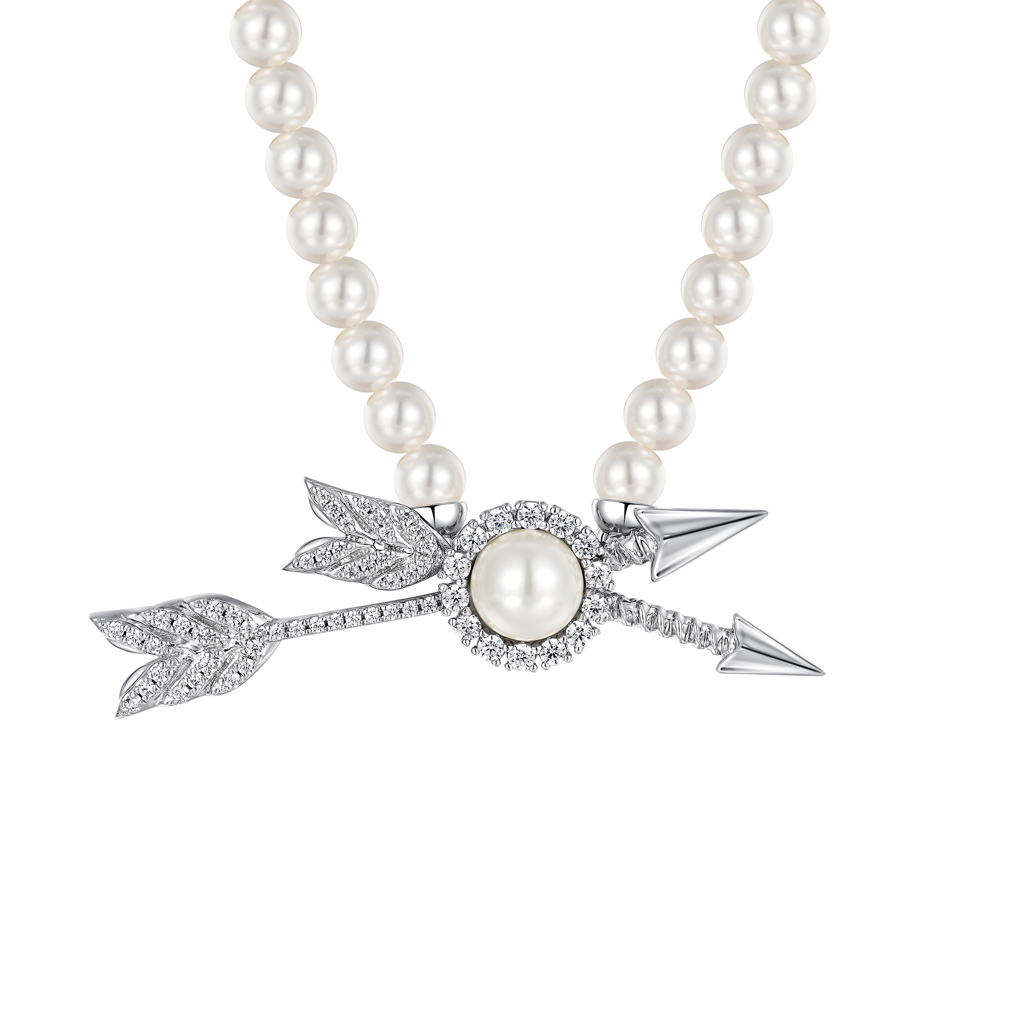 YVMIN X SHUSHUTONG / Double Arrow Pave Pearl Necklace YVMIN X SHUSHUTONG / Double Arrow Pave Pearl Necklace