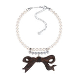 New Material / Wooden Bow Gemstone Pearl Necklace