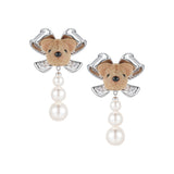 Paradise / Bear Head Bow Pearl Earrings