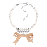 New Material / Wooden Bow Gemstone Pearl Necklace