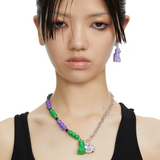 女生图Cat toy / 紫色立体猫咪宝石密镶耳环