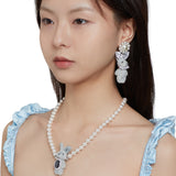 Paradise / Pearl Flower Plush Rabbit Earring