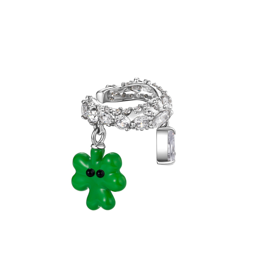 Cat toy / Lucky Clover Pendant Pave Ear Clip