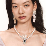 Paradise / Pearl Flower Plush Rabbit Earring