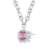 Ripple / Liquefied square zircon with texture chain Necklace