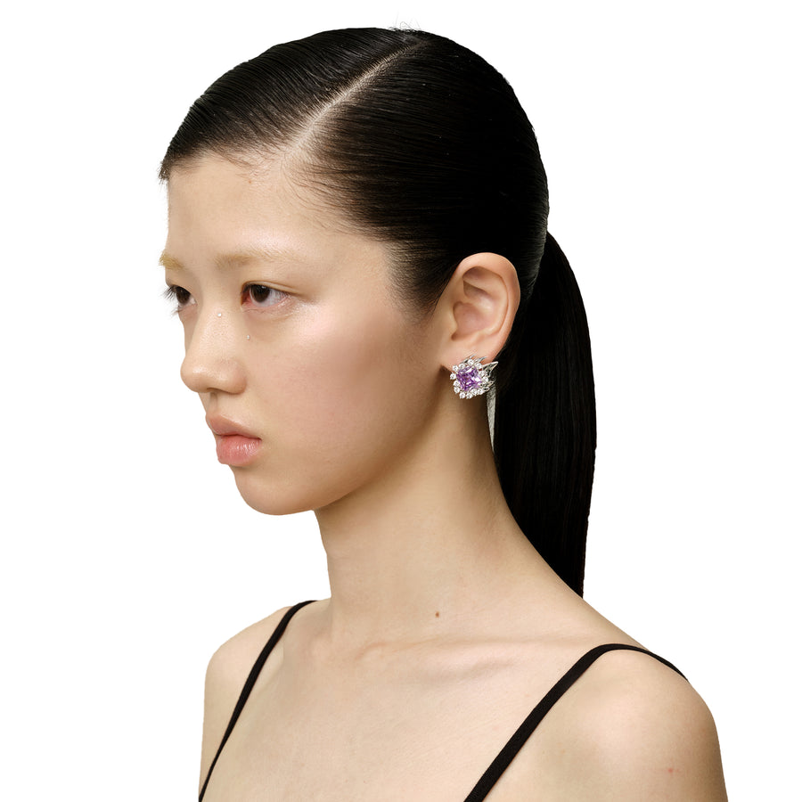 Ripple / Liquefied square zircon Earrings