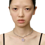 Ripple / Liquefied square zircon with texture chain Necklace