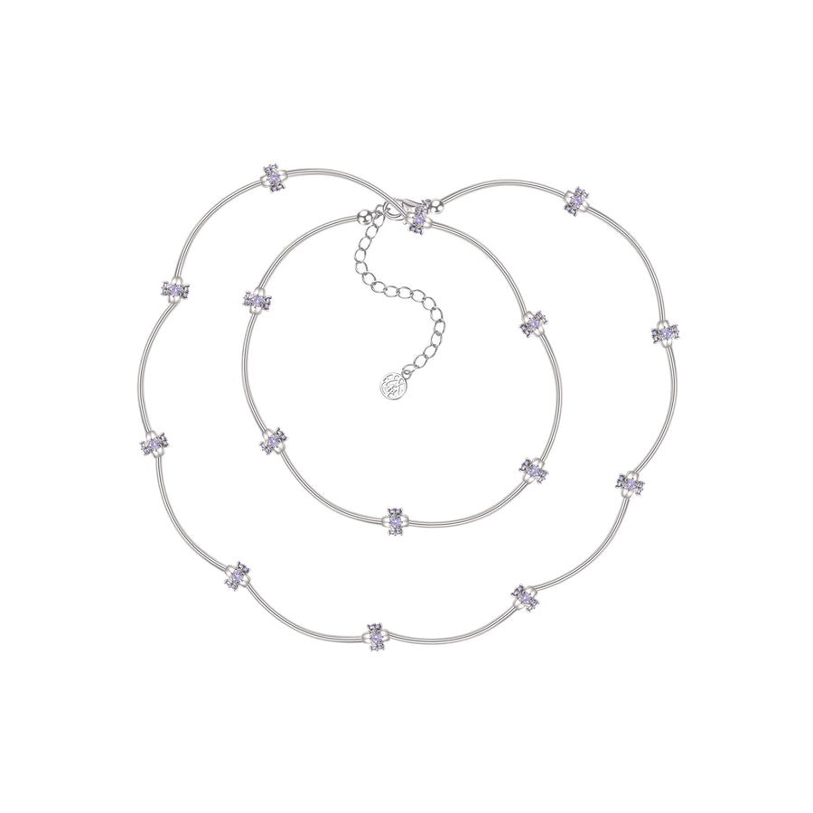 Ripple / Curved Silver Tube Gemstone Bead Necklace