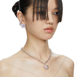 Ripple / Liquefied square zircon with texture chain Necklace