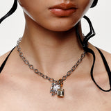 Ripple/Detachable bicolor square zircon necklace