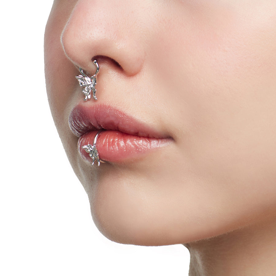 Ripple / Liquid Butterfly Silver Nose Ring