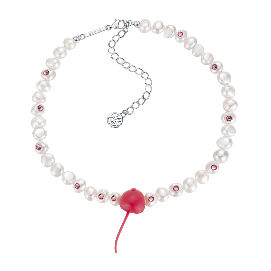 ElectricGirl / Pearl Perforated Gemstone Cherry Necklace