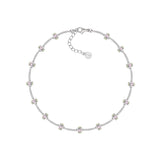 Ripple / Curved Silver Tube Gem Bead Short Necklace(Bracelet)